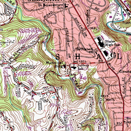 Topographic Map of Shaler Township Hall, PA