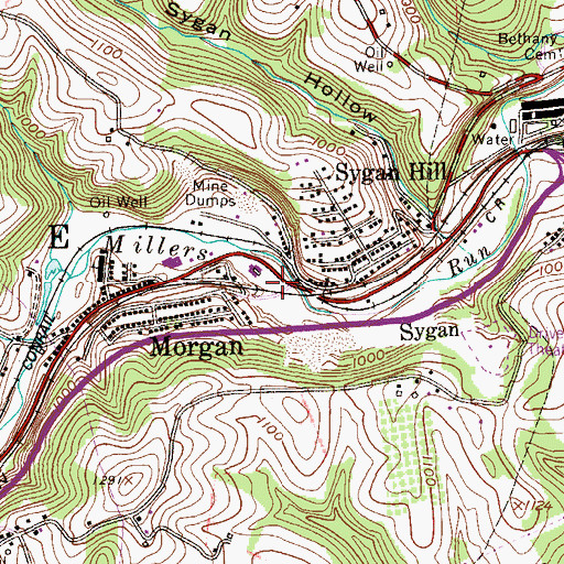 Topographic Map of South Fayette Township Library, PA