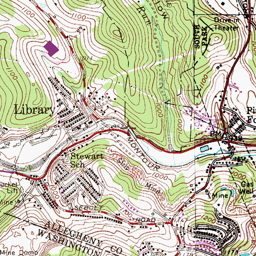 Topographic Map of South Park Township Library, PA
