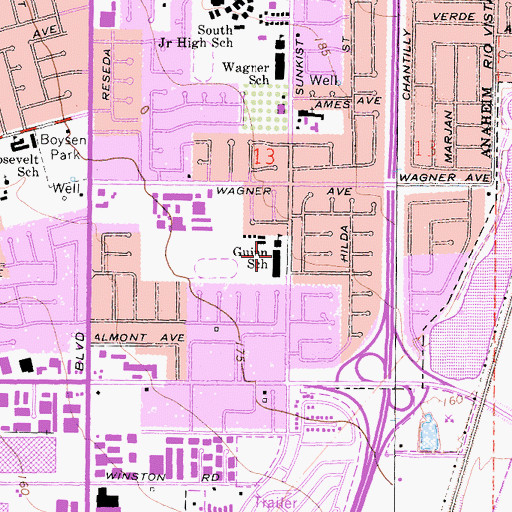 Topographic Map of James Guinn Elementary School, CA