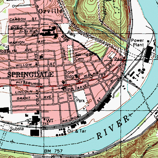 Topographic Map of Springdale Free Public Library, PA