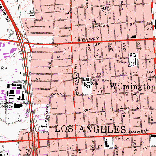 Topographic Map of Gulf Elementary School, CA