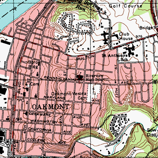 Topographic Map of Tenth Street Elementary School Library, PA