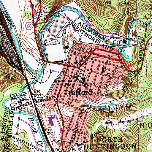 Topographic Map of Trafford Police Department, PA