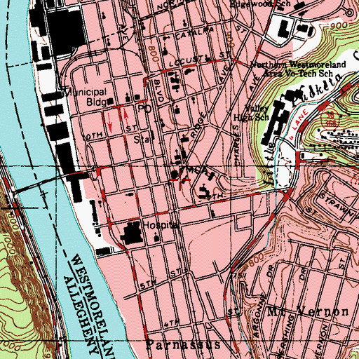 Topographic Map of Valley Points Family YMCA, PA