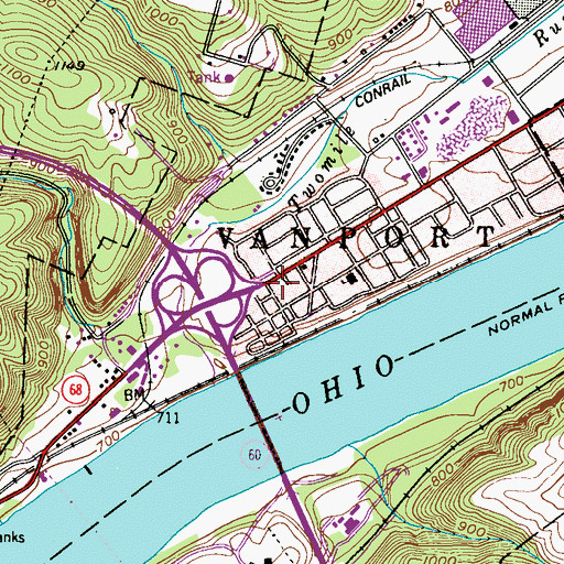 Topographic Map of Vanport Township Hall, PA