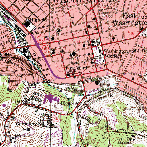 Topographic Map of Washington City Hall, PA