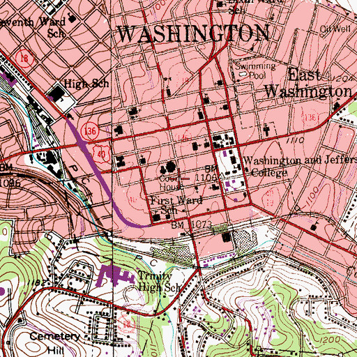 Topographic Map of Washington County Correctional Facility, PA