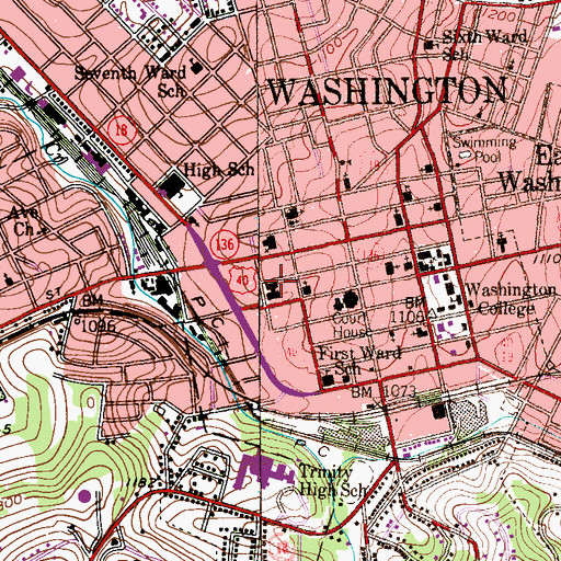 Topographic Map of Washington County Courthouse, PA