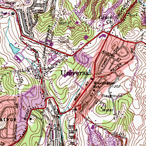 Topographic Map of Washington Elementary School Library, PA