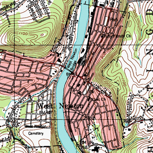 Topographic Map of West Newton Borough Hall, PA