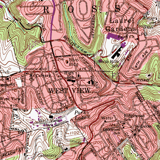 Topographic Map of West View Elementary School Library, PA