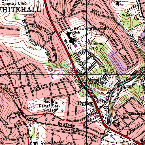 Topographic Map of Whitehall Borough Hall, PA