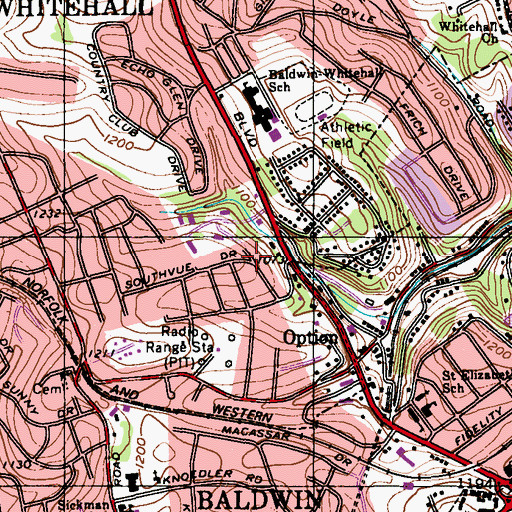 Topographic Map of Whitehall Public Library, PA