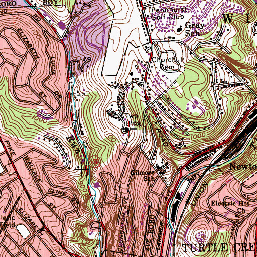 Topographic Map of Wilkins Township Hall, PA