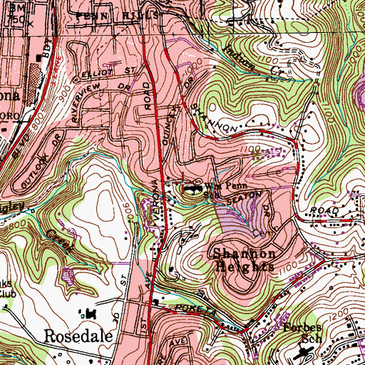 Topographic Map of William Penn Elementary School - Verona Library, PA