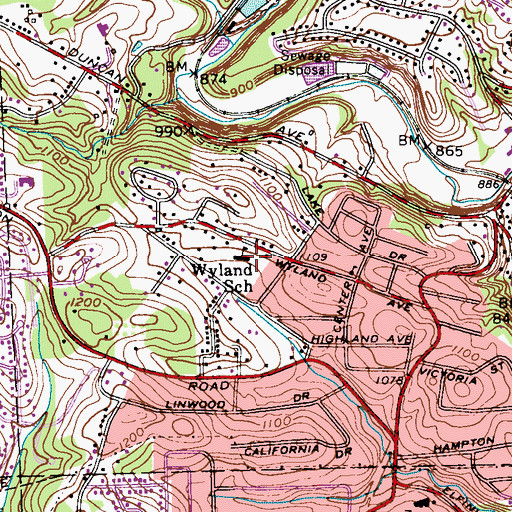 Topographic Map of Wyland Elementary School Library, PA