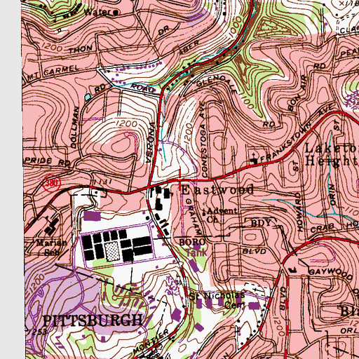 Topographic Map of Youngs Daycare Center, PA