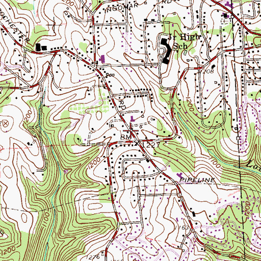 Topographic Map of Youngworld, PA