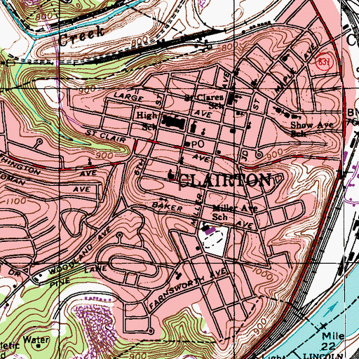 Topographic Map of First Presbyterian Church of Clairton, PA