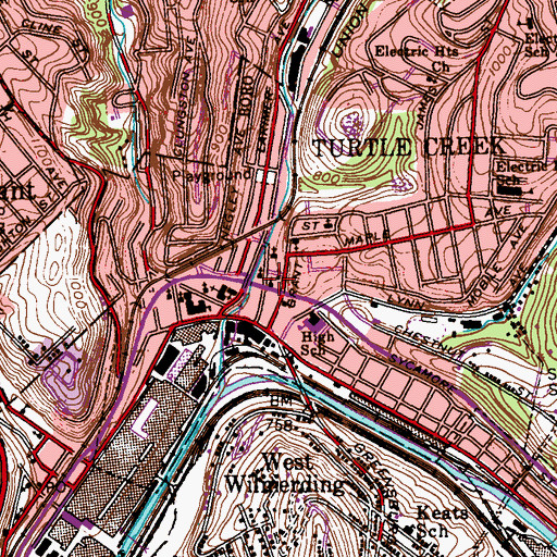 Topographic Map of First United Presbyterian Church of Turtle Creek, PA