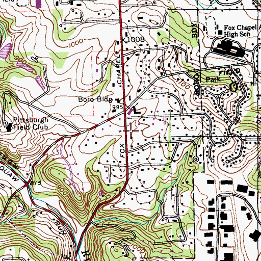 Topographic Map of Fox Chapel Presbyterian Church, PA
