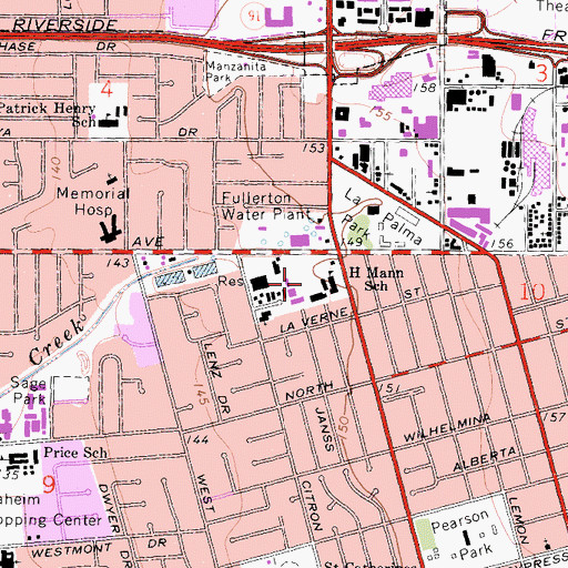 Topographic Map of Horace Mann Elementary School (historical), CA