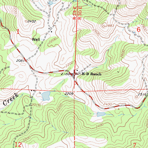 Topographic Map of H-B Ranch, CA