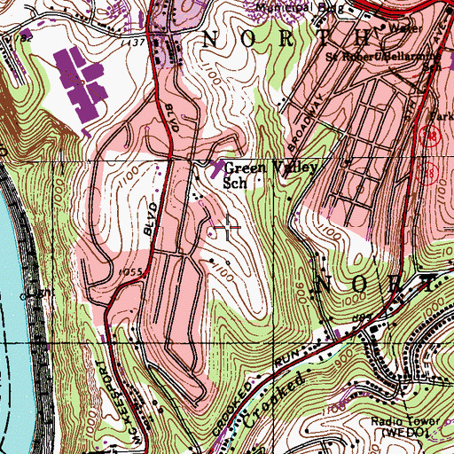 Topographic Map of Green Valley United Methodist Church, PA