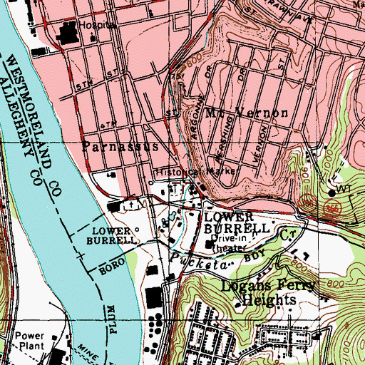 Topographic Map of Logans Ferry Presbyterian Church, PA