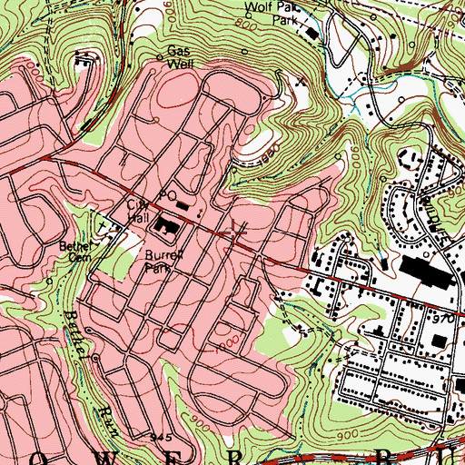 Topographic Map of Lower Burrell Baptist Church, PA