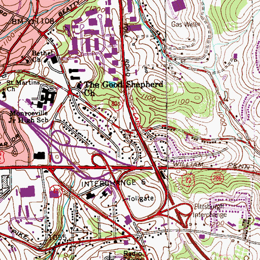 Topographic Map of Monroeville Assembly of God Church, PA