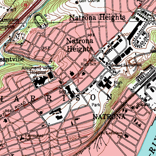 Topographic Map of Natrona Heights Presbyterian Church, PA