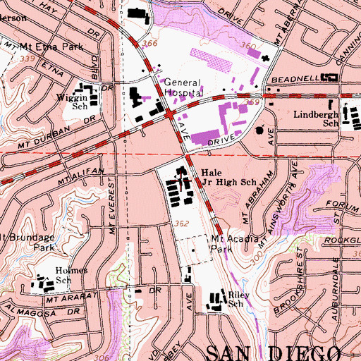 Topographic Map of Hale Junior High School, CA