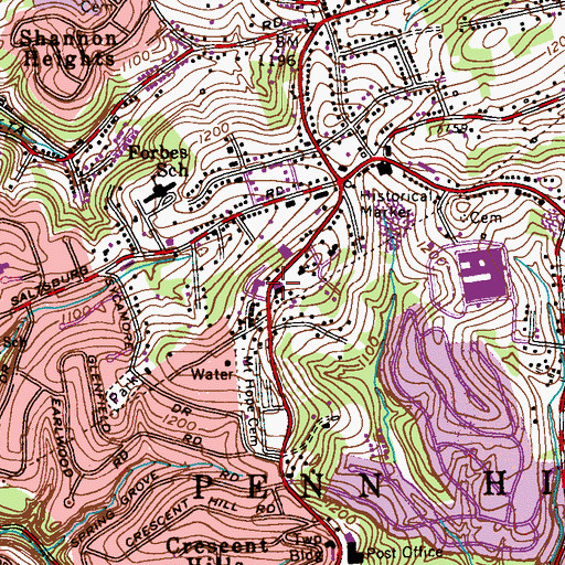 Topographic Map of Presbyterian Church in America of Penn Hills, PA