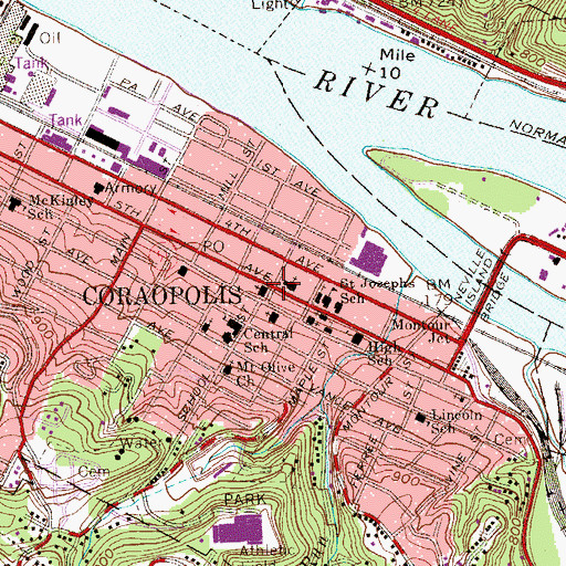 Topographic Map of Presbyterian Church of Coraopolis, PA