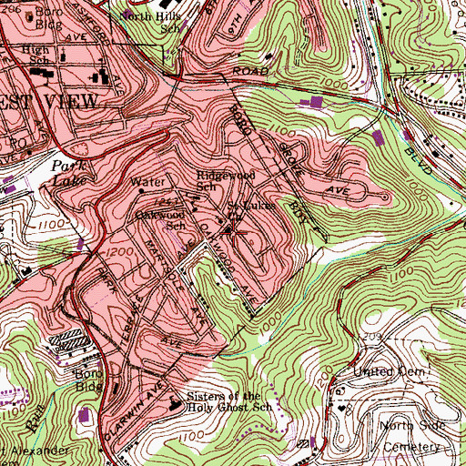 Topographic Map of Ridgewood Assembly of God Church, PA