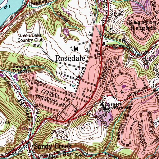 Topographic Map of Rosedale United Methodist Church, PA