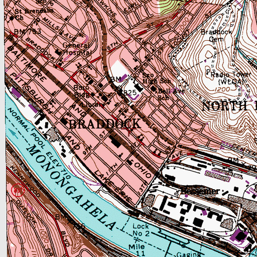 Topographic Map of Sacred Heart Catholic Church, PA