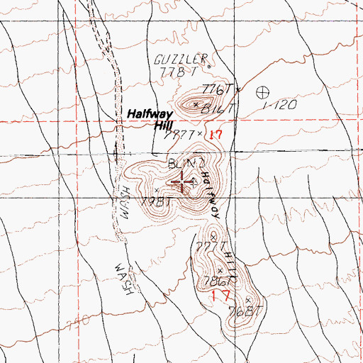Topographic Map of Halfway Hill, CA