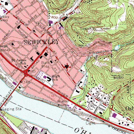 Topographic Map of Saint Andrews United Presbyterian Church of Sewickley, PA
