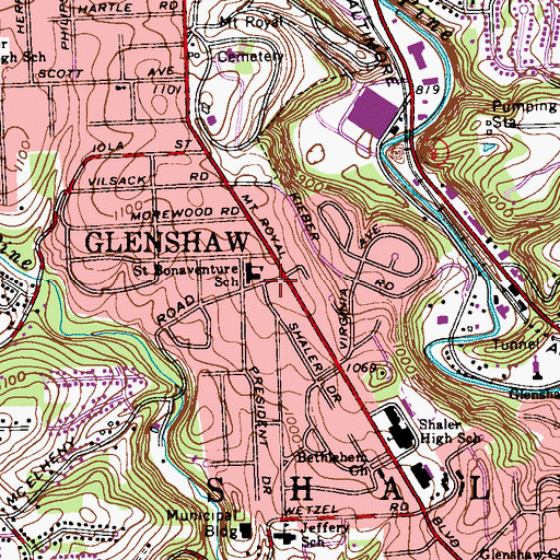 Topographic Map of Saint Bonaventure Church, PA