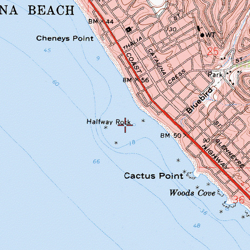 Topographic Map of Halfway Rock, CA