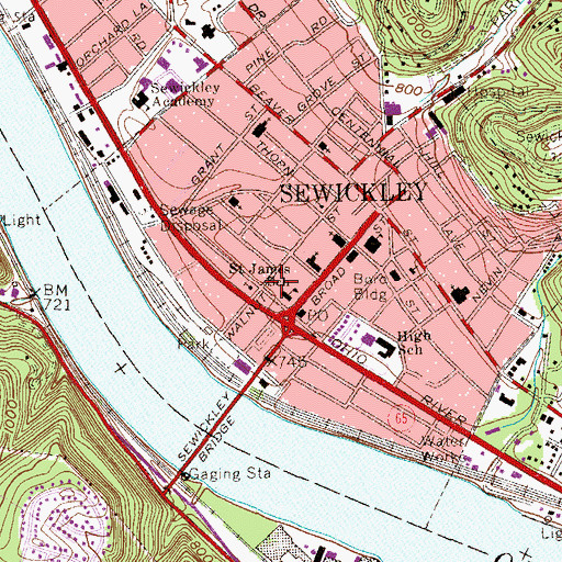 Topographic Map of Saint James Catholic Church, PA