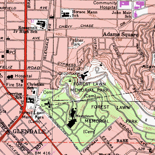 Topographic Map of Hall of Crucifixion, CA