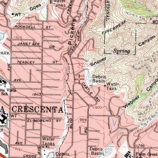 Topographic Map of Hall Beckley Canyon, CA