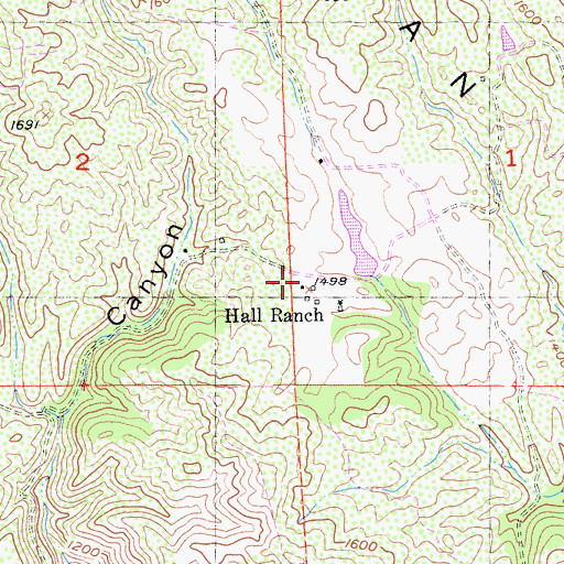 Topographic Map of Hall Ranch, CA