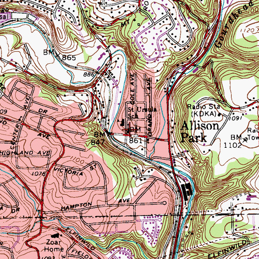 Topographic Map of Saint Ursula Church, PA