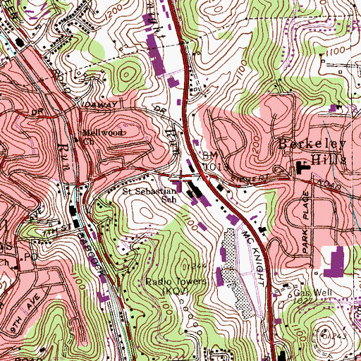 Topographic Map of Sebastian Roman Catholic Church, PA