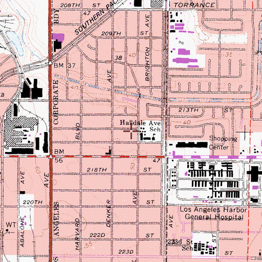 Topographic Map of Halldale Elementary School, CA